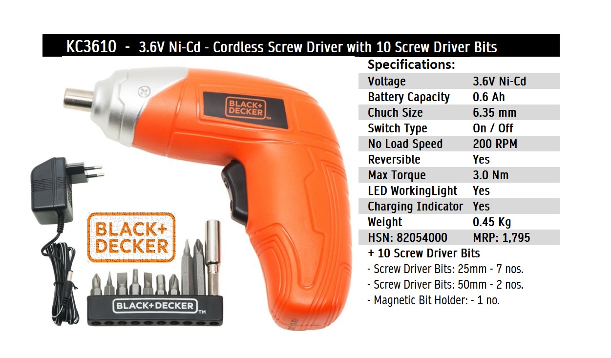Atornillador recargable 3.6 V Black & Decker con 10 puntas - Image 3