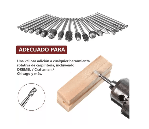 Kit Broca fresa para Dremel 10-20 pz / Vástago 3mm (1/8) / Acero HSS - Image 3