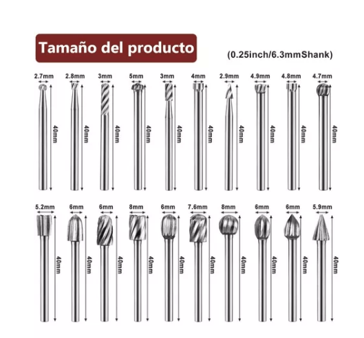 Kit Broca fresa para Dremel 10-20 pz / Vástago 3mm (1/8) / Acero HSS - Image 6