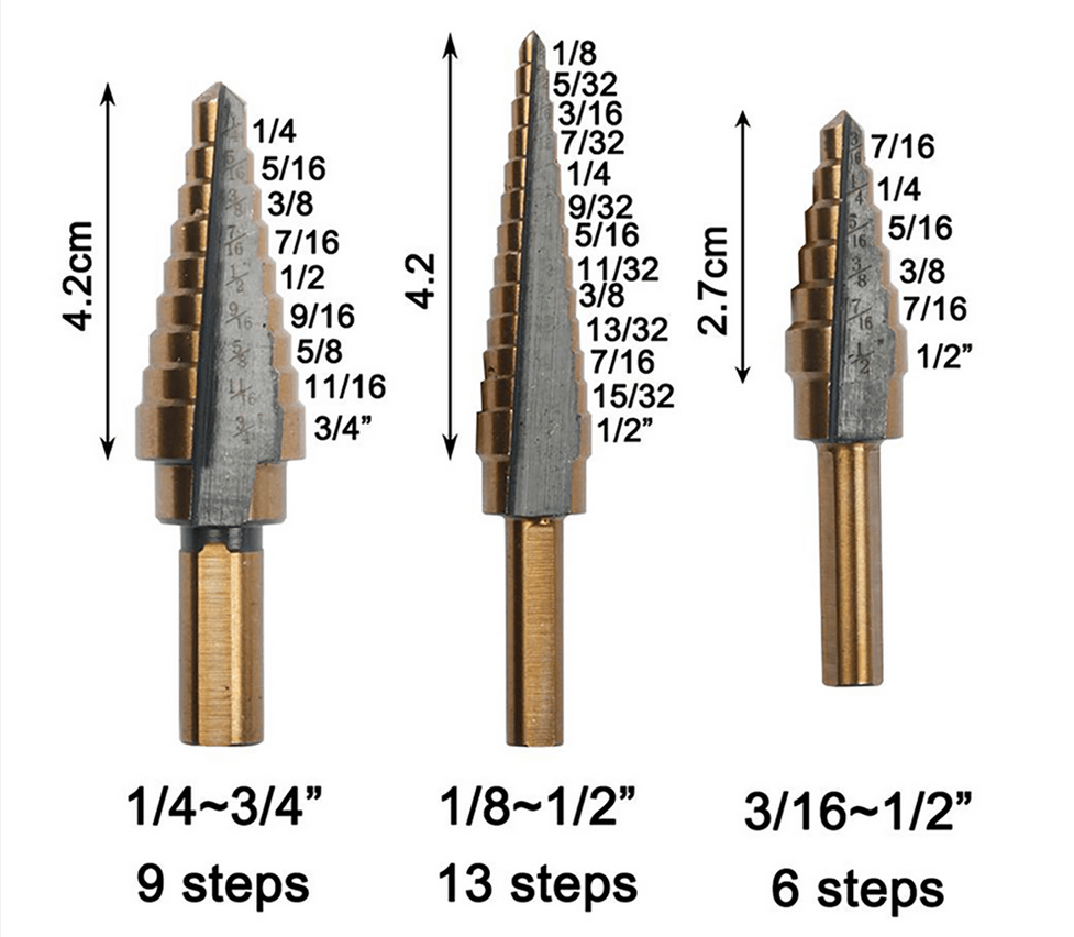 Kit / Estuche 5 Brocas Escalonadas Acero recubierto Titanio - Image 3