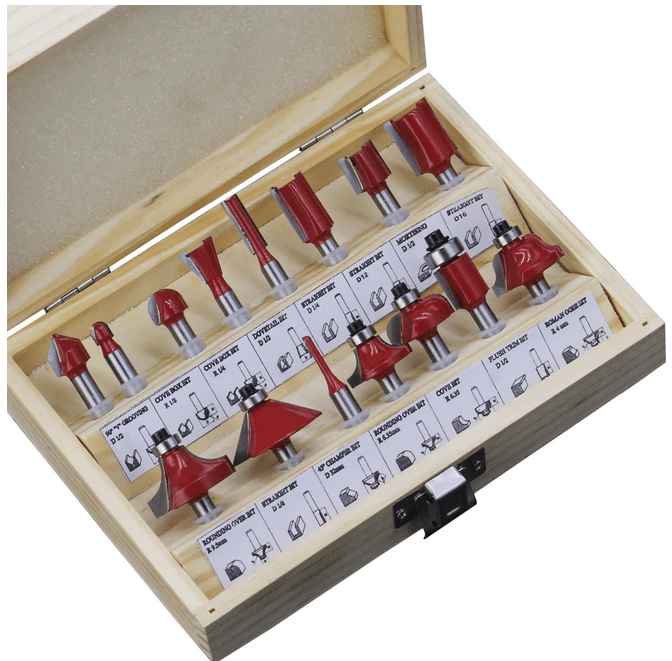 Kit 15 brocas / fresas para router vástago 6.35mm (1/4")