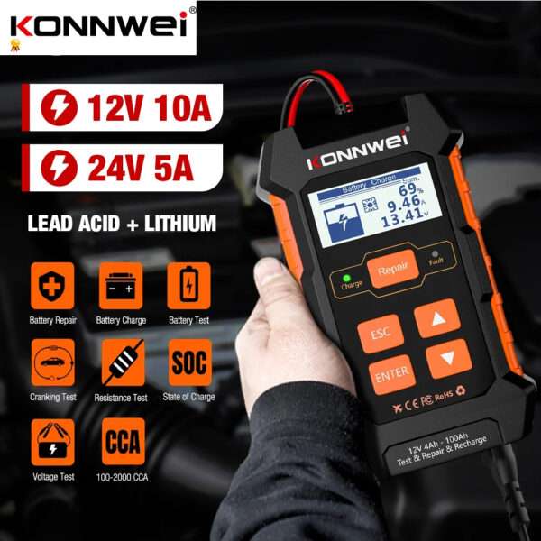 Probador / Cargador / Reparador Baterias Konnwei (12/24V - 5/10Amp) - Image 8