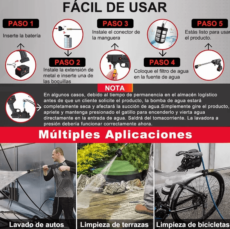 Hidrolavadora portátil inalámbrica (2 Baterias 21V & Estuche) - Image 5